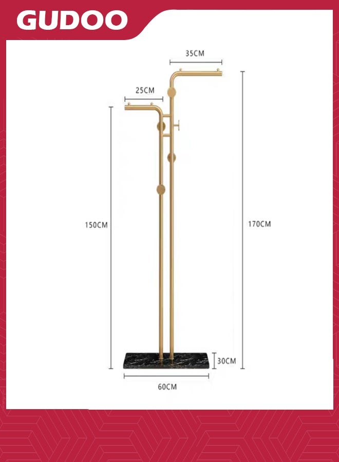 GUDOO Double-pole Coat Racks Freestanding Metal Gold Clothing Rack with 5 Hooks and Marble Base Modern Coat Hanger Stand for Entryway Living Room Bedroom  - Image 3