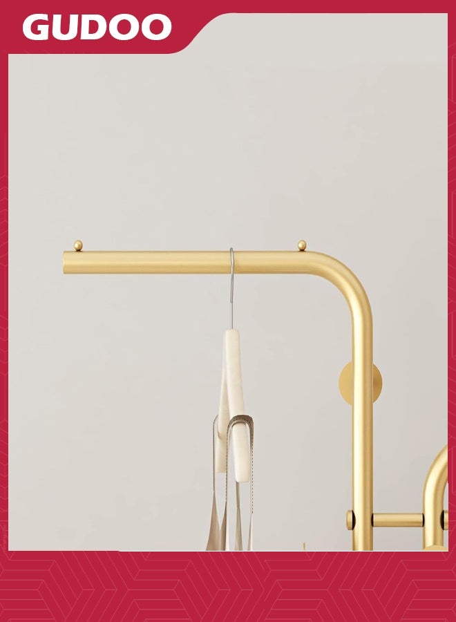 GUDOO Double-pole Coat Racks Freestanding Metal Gold Clothing Rack with 5 Hooks and Marble Base Modern Coat Hanger Stand for Entryway Living Room Bedroom  - Image 4