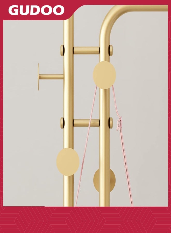 GUDOO Double-pole Coat Racks Freestanding Metal Gold Clothing Rack with 5 Hooks and Marble Base Modern Coat Hanger Stand for Entryway Living Room Bedroom  - Image 5