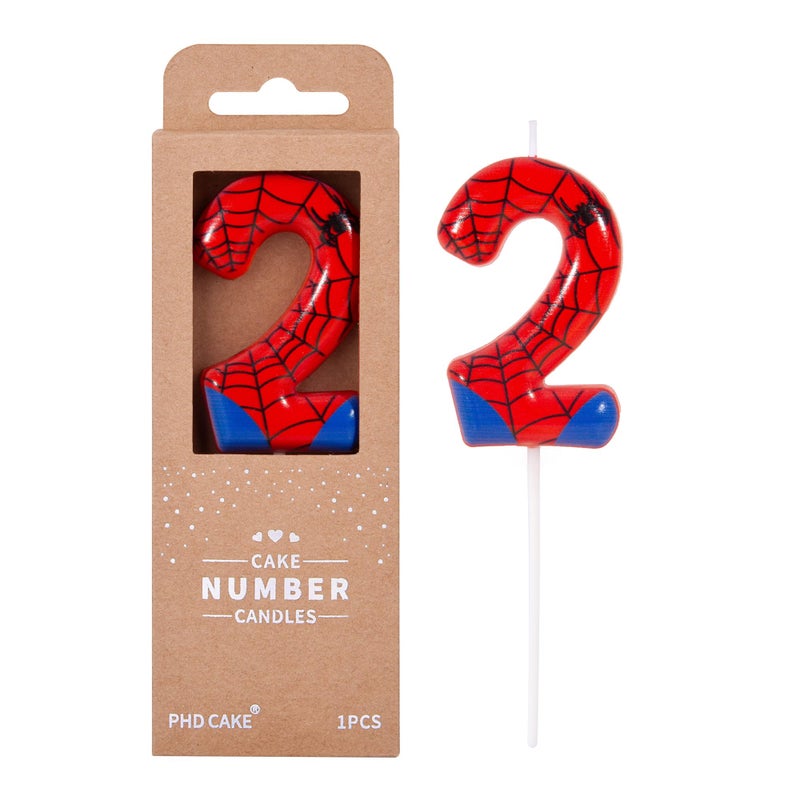 PHD CAKE 2.76 Inch Number 2 Spider Birthday Candles, Spider Cartoon Themed Number Candles, Cake Number Candles, Party Celebration - Image 1