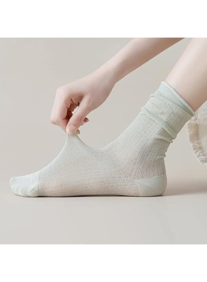 نساء جميل الجوارب القطعة، تنفس شبكة العين الصيف رقيقة عارضة الأساسية جوارب 5 أزواج، الجوارب النسائية - Image 2