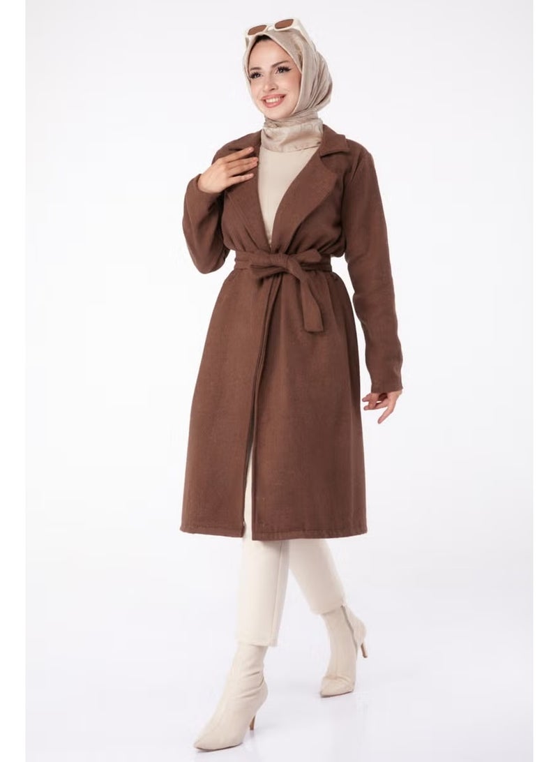Tofisa Plain Double Breasted Women's Brown Cashmere Coat - 13287 - Image 2