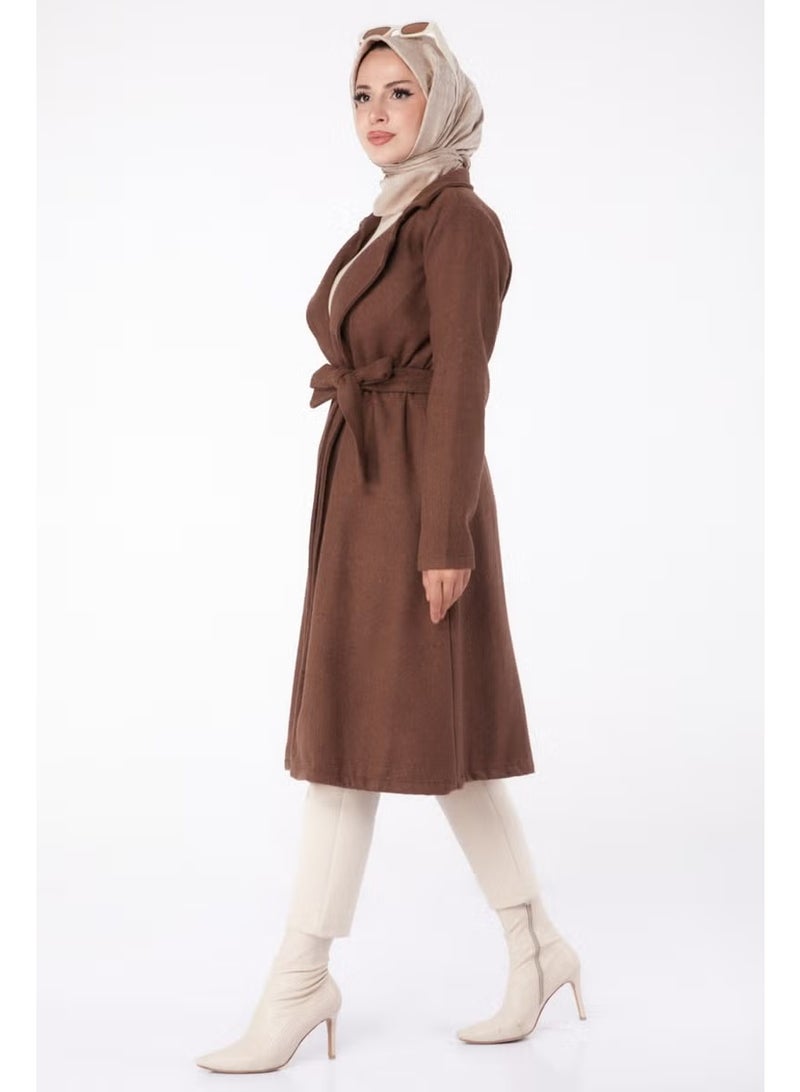 Tofisa Plain Double Breasted Women's Brown Cashmere Coat - 13287 - Image 3