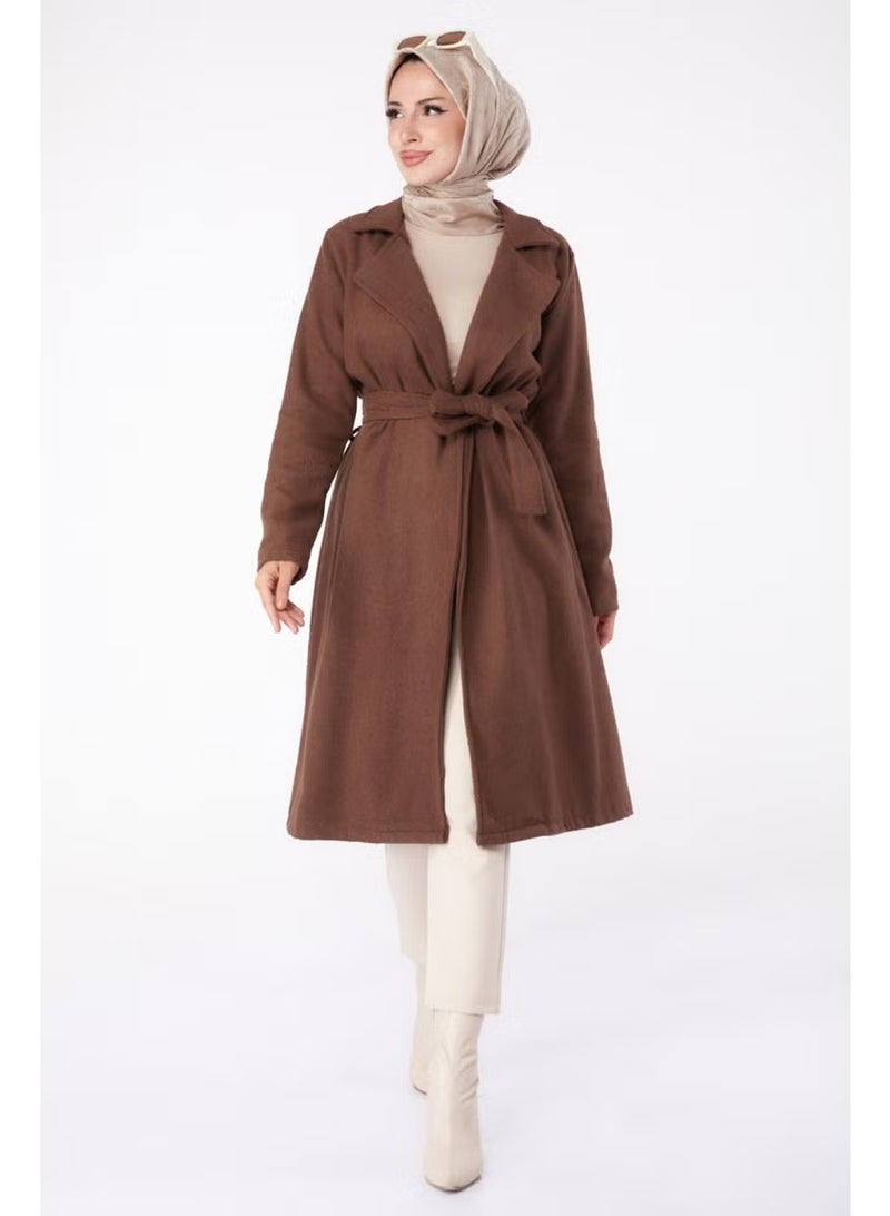 Tofisa Plain Double Breasted Women's Brown Cashmere Coat - 13287 - Image 1