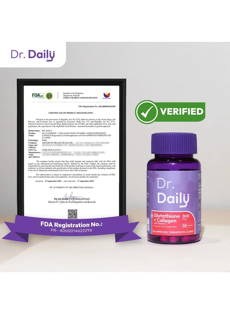 daily Dr. Daily Glutathione with Collagen and Vitamin C Capsules, 300mg, 30 Count - Image 5