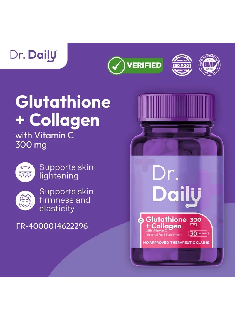 daily Dr. Daily Glutathione with Collagen and Vitamin C Capsules, 300mg, 30 Count - Image 1