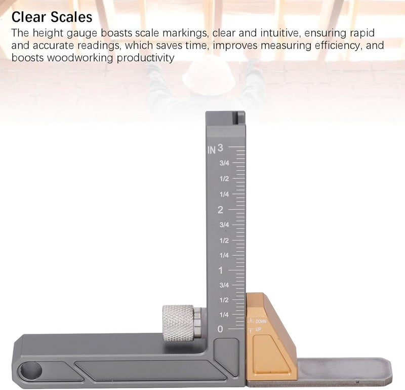 Precision Imperial Height Gauge Aluminum Alloy Adjustable Depth Measurement Tool for Woodworking Saw Table Trimming Machine Cabinet Making Durable Measuring Instrument - Image 3