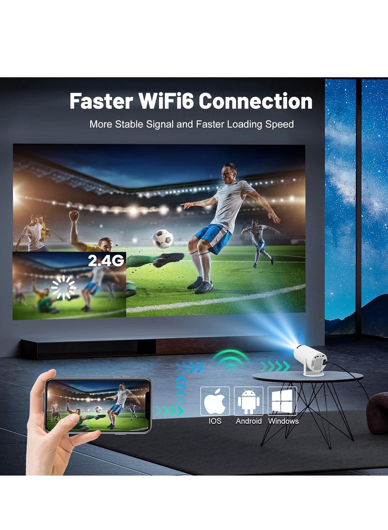 Mini Projector with WIFI 6 and Bluetooth, 4K 1080P Support Portable Projector 180° Rotatable 130'' Screen Movie Projector Auto Keystone Compatible for Laptop, PC, Smartphone (White) - Image 2