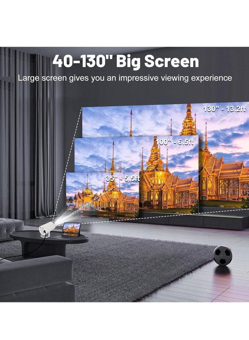 Mini Projector with WIFI 6 and Bluetooth, 4K 1080P Support Portable Projector 180° Rotatable 130'' Screen Movie Projector Auto Keystone Compatible for Laptop, PC, Smartphone (White) - Image 3