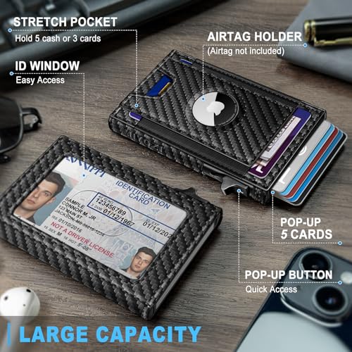 miyozi Airtag Wallet for Men Slim Pop Up Credit Card Holder RFID Blocking Mens Minimalist wallet for 79 Cards ID Window with Gift Box - Image 3