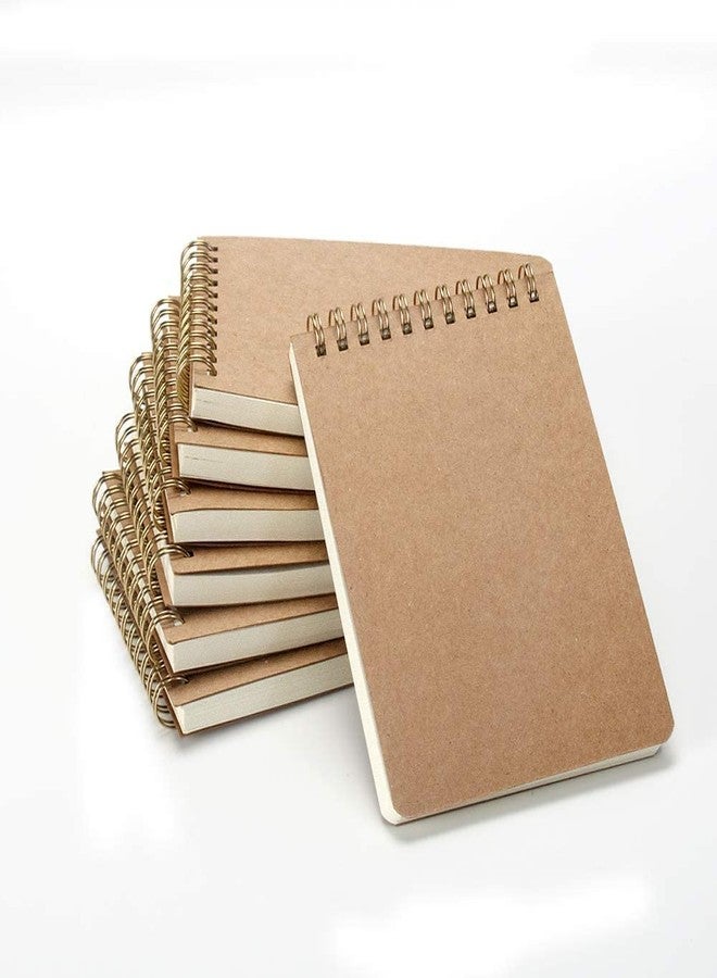 INNAXA Kraft Cover Top-Bottom Spiral Notebooks, Wirebound Sketch Book Notepad Diary Memo Planner,A6 Size & 50 Sheets, Pack of 7 - Image 1
