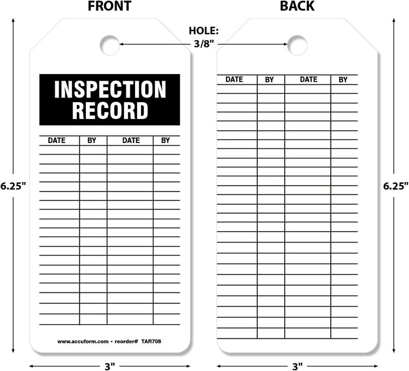 Accuform 100 Inspection and Status Record Tags by-The-Roll, Inspection Record, US Made OSHA Compliant Tags, Waterproof PF-Cardstock, Resists Tears, 6.25"x3", TAR708 - Image 2