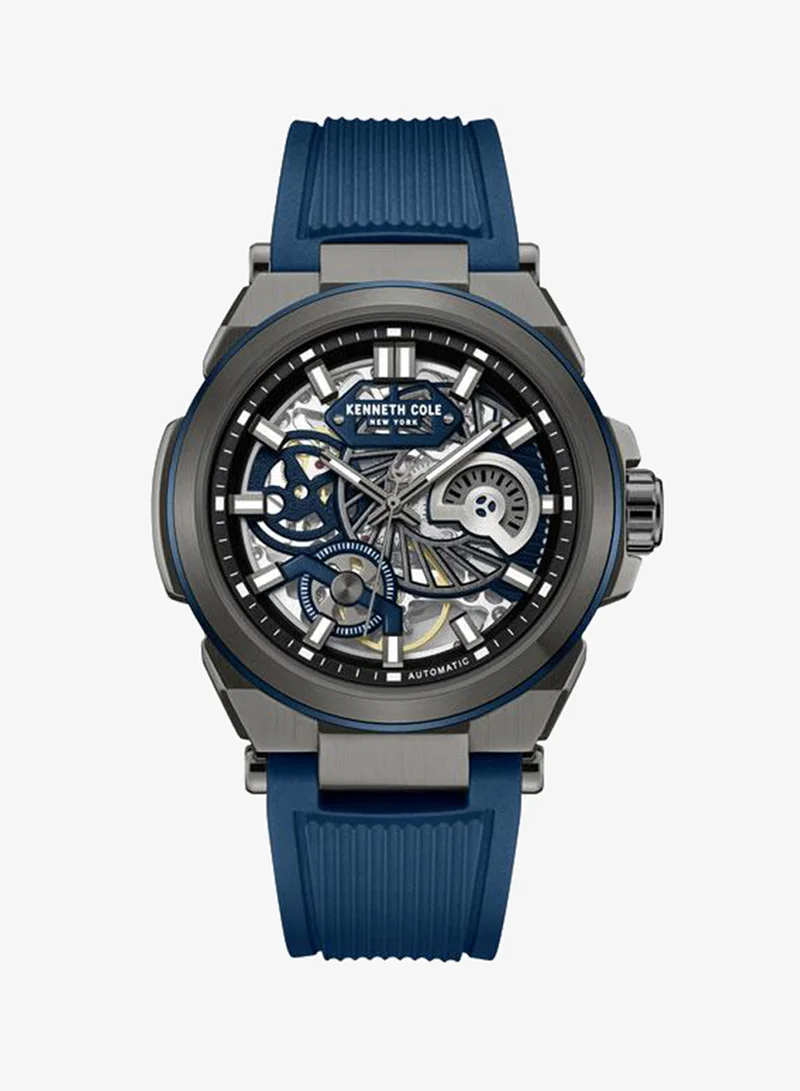 Kenneth Cole New York Downtown Men's 42mm Automatic Watch with Blue Dial & Silicone Strap