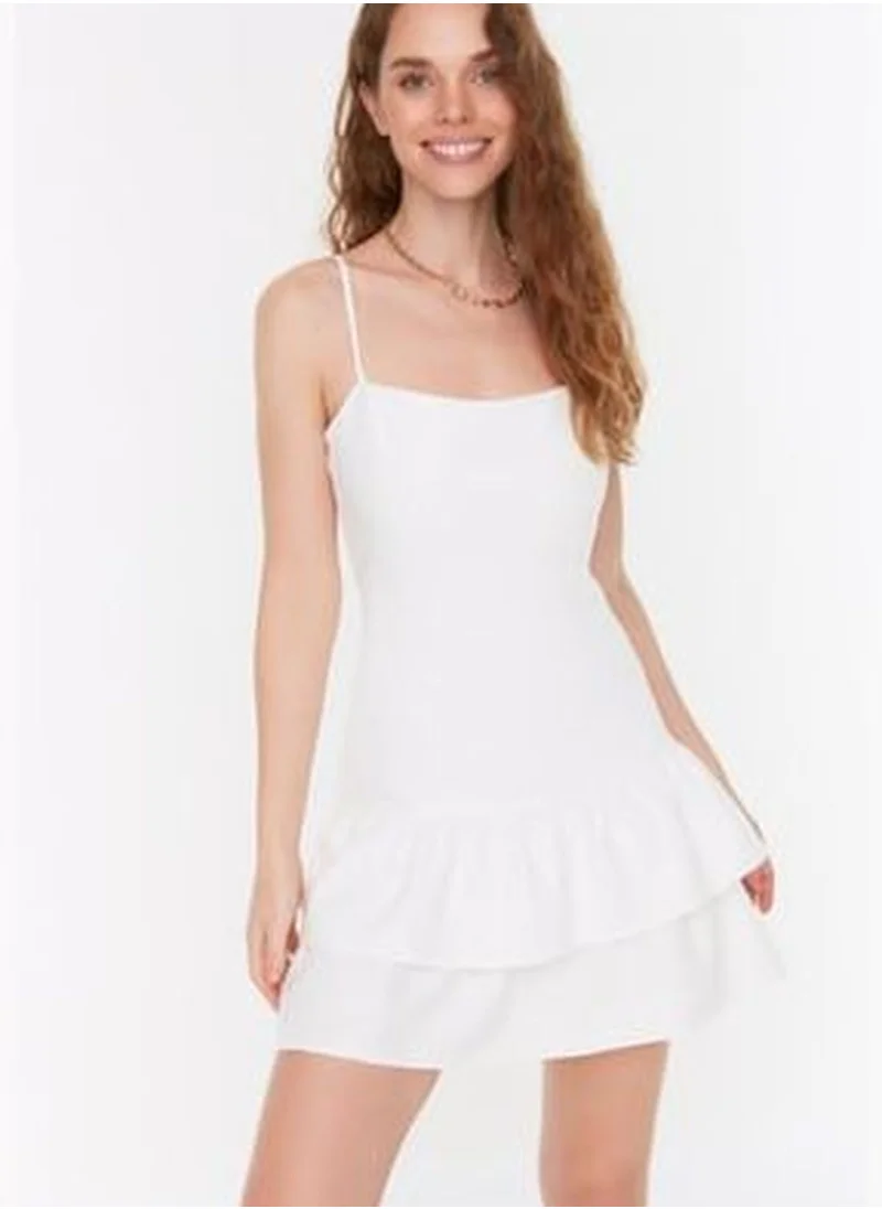 trendyol Ecru A-Line Mini Dress with Weave Lined and Frills TWOSS22EL00192