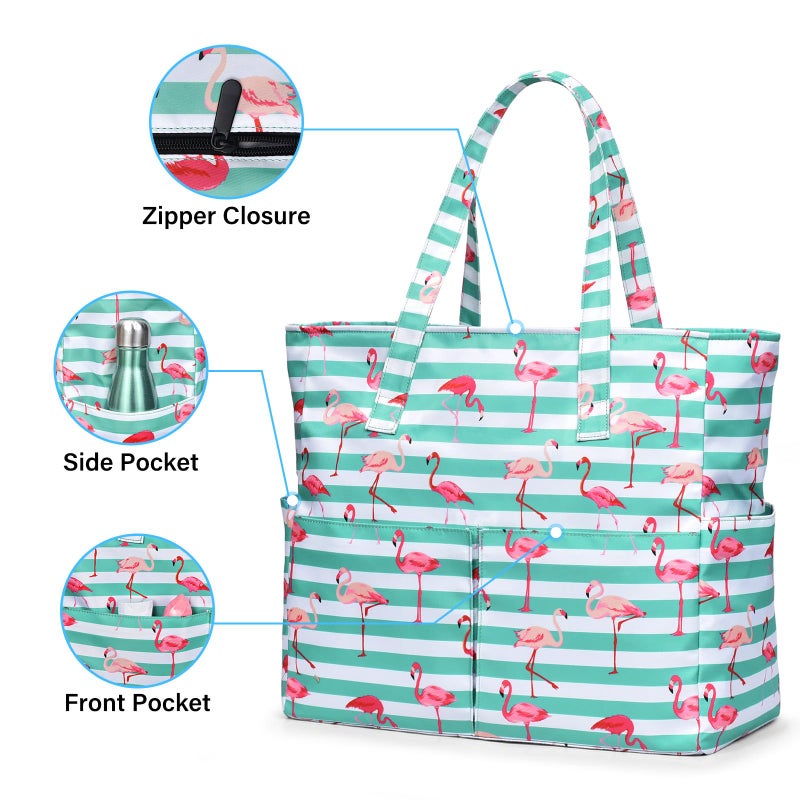 oscaurt Beach Bags for Women Large Waterproof Sandproof Beach Tote Swim Pool Bag with Zipper for Travel Vacation Essentials - Image 3