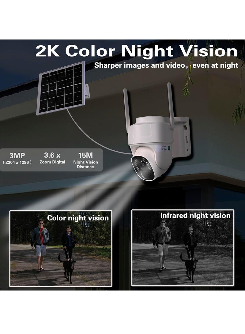 Outdoor Wi-Fi Camera with Wireless Solar Panel Surveillance Camera Battery Energy Kit Video Surveillance, Alarm with PIR Detection 2K Night Vision Colour 360°PTZ+64GB SD Card - Image 4