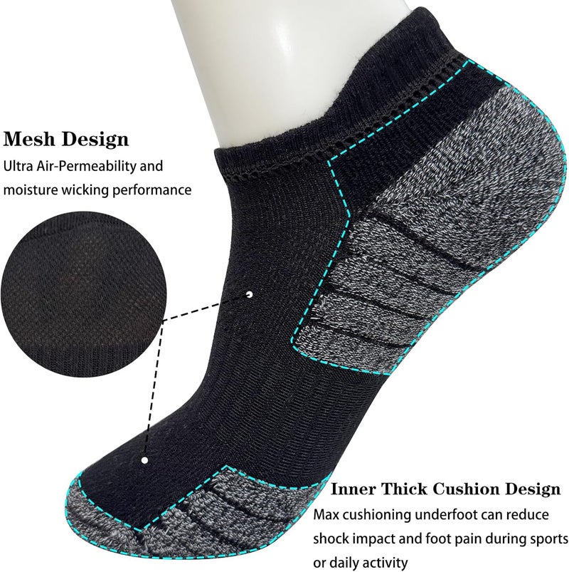 PUJANE 5 Pairs Athletic Running Ankle Socks Cushioned Breathable Low Cut Sports Tab Cotton Socks for Men and Women - Image 3
