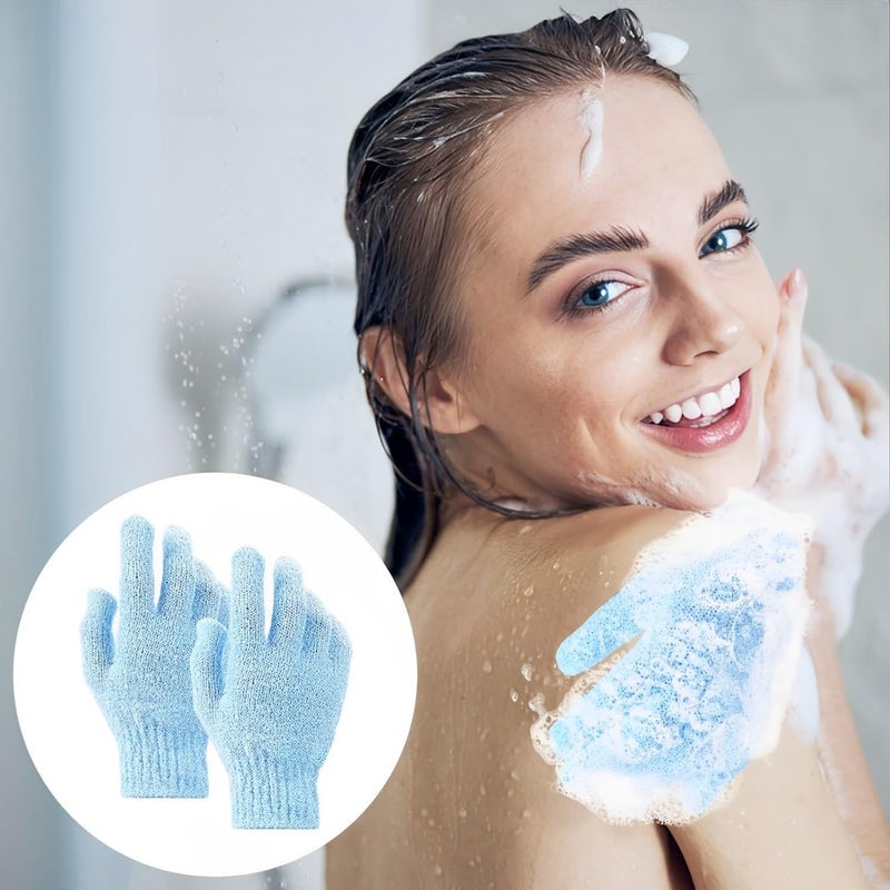 ZEPZY 1 PAIR Exfoliating Wash Gloves Dual Texture Bath Gloves for Shower Body Scrub Exfoliating Mitt Dead Skin Remover Exfoliator Mitten Natural Body Loofah Washcloth BLUE  - Image 2