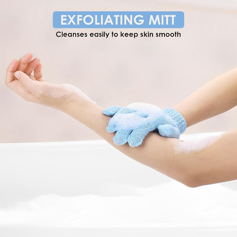 ZEPZY 1 PAIR Exfoliating Wash Gloves Dual Texture Bath Gloves for Shower Body Scrub Exfoliating Mitt Dead Skin Remover Exfoliator Mitten Natural Body Loofah Washcloth BLUE  - Image 5