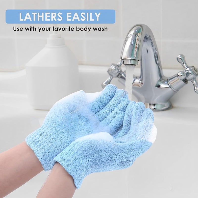 ZEPZY 1 PAIR Exfoliating Wash Gloves Dual Texture Bath Gloves for Shower Body Scrub Exfoliating Mitt Dead Skin Remover Exfoliator Mitten Natural Body Loofah Washcloth BLUE  - Image 4