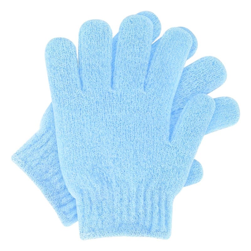 ZEPZY 1 PAIR Exfoliating Wash Gloves Dual Texture Bath Gloves for Shower Body Scrub Exfoliating Mitt Dead Skin Remover Exfoliator Mitten Natural Body Loofah Washcloth BLUE  - Image 1