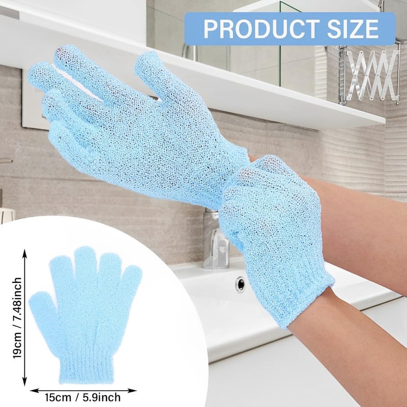 ZEPZY 1 PAIR Exfoliating Wash Gloves Dual Texture Bath Gloves for Shower Body Scrub Exfoliating Mitt Dead Skin Remover Exfoliator Mitten Natural Body Loofah Washcloth BLUE  - Image 3
