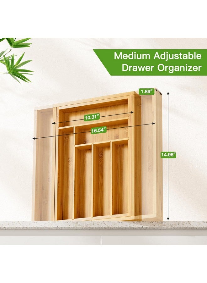 Pipishell Bamboo Expandable Drawer Organizer for Utensils Holder, Adjustable Cutlery Tray, Wood Drawer Dividers Organizer for Silverware, Flatware, Knives in Kitchen, Bedroom, Living Room(M-N) - Image 2
