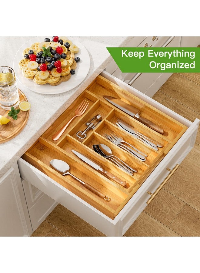 Pipishell Bamboo Expandable Drawer Organizer for Utensils Holder, Adjustable Cutlery Tray, Wood Drawer Dividers Organizer for Silverware, Flatware, Knives in Kitchen, Bedroom, Living Room(M-N) - Image 3