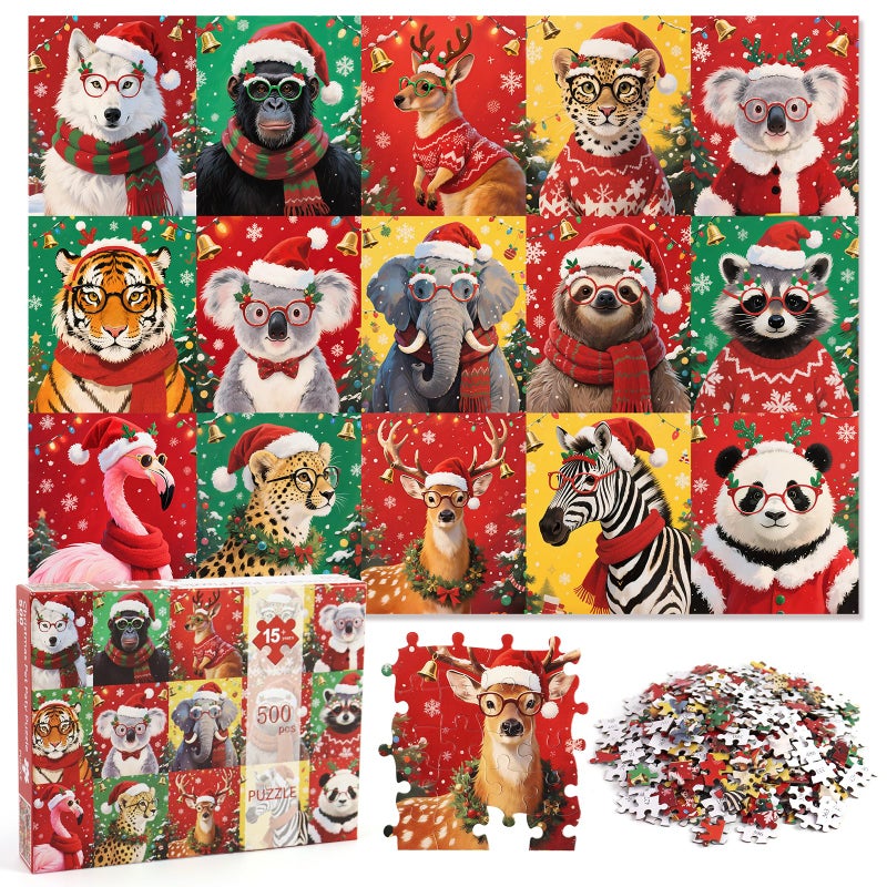Fudragtn 500 Piece Christmas Jigsaw Puzzles for Adults Winter 2025 Jigsaw Animals 15 Pieces Puzzles Presents - Image 3