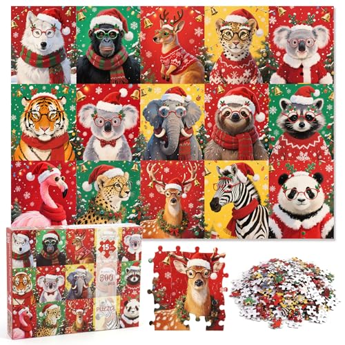 Fudragtn 500 Piece Christmas Jigsaw Puzzles for Adults Winter 2025 Jigsaw Animals 15 Pieces Puzzles Presents - Image 1