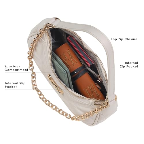 Akiki London Women's Kent Small Hobo handbag|Quilted Pattern|Dual Strap|Statement Chain|Internal Zip Pocket|Casual and Party Handbag for Women - Image 5