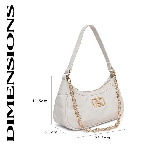 Akiki London Women's Kent Small Hobo handbag|Quilted Pattern|Dual Strap|Statement Chain|Internal Zip Pocket|Casual and Party Handbag for Women - Image 3