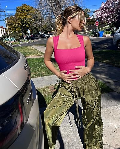 OQQ Women's 3 Piece Bodysuits Sexy Ribbed Strappy Square Neck Sleeveless Tummy Control Tank Tops Bodysuits Black Rose3 White - Image 4
