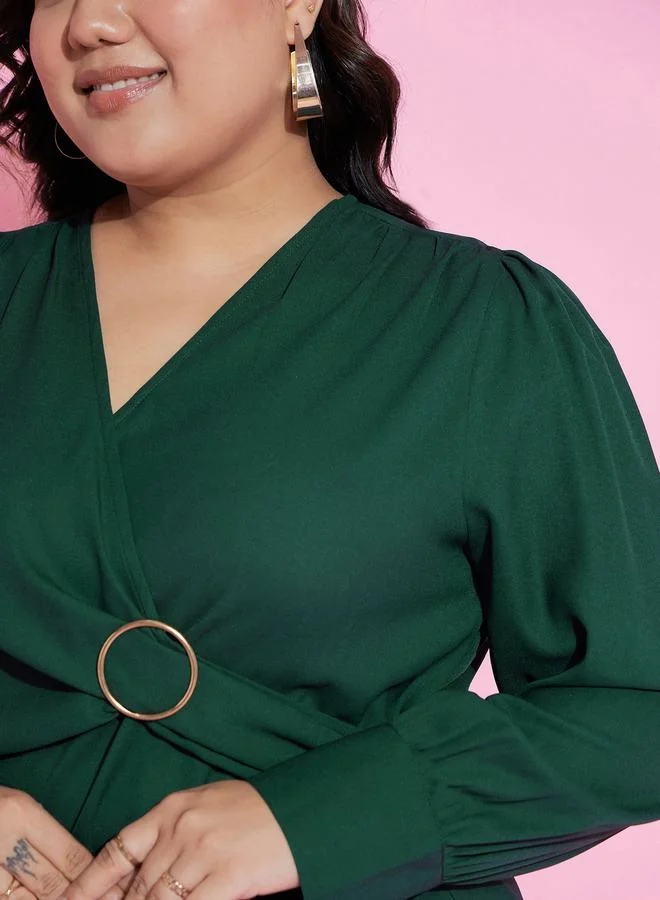 ساسافراس SASSAFRAS Plus V Neck Peplum Top with Long Sleeves