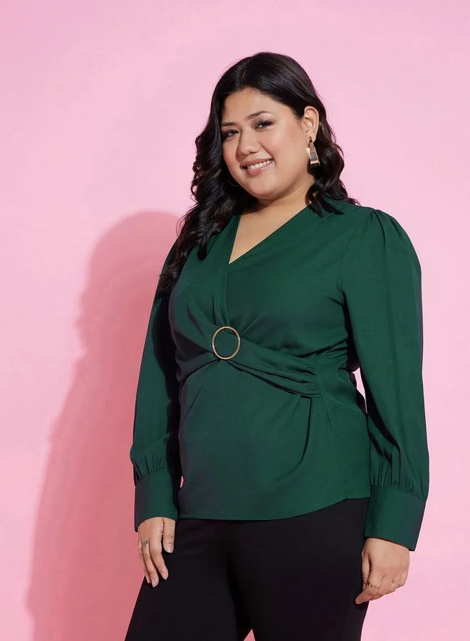 ساسافراس SASSAFRAS Plus V Neck Peplum Top with Long Sleeves