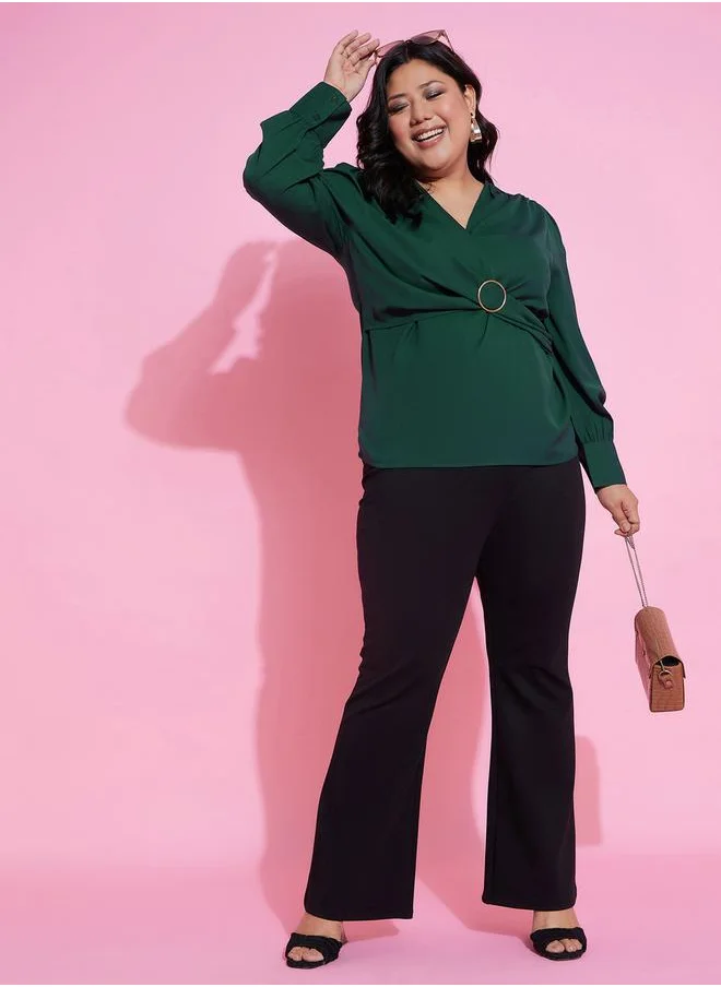 SASSAFRAS V Neck Peplum Top with Long Sleeves by Styli