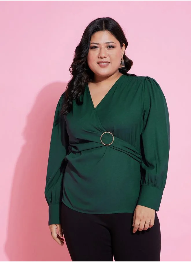 SASSAFRAS V Neck Peplum Top with Long Sleeves