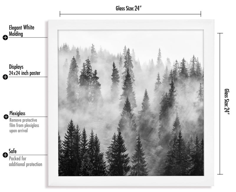 Americanflat 24x24 Picture Frame with Polished Plexiglass - Epic Collection - Square Picture Frame with Engineered Wood - Wide Photo Frames for Wall display - White - Image 2
