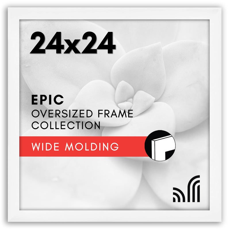 Americanflat 24x24 Picture Frame with Polished Plexiglass - Epic Collection - Square Picture Frame with Engineered Wood - Wide Photo Frames for Wall display - White - Image 1