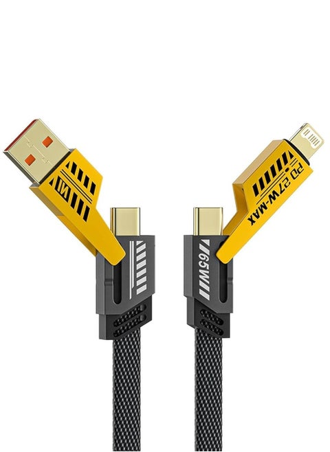 كابل بيانات 4 في 1 سلك محمول للشحن السريع للسفر/الكابلات الخارجية والملحقات مع منفذ USB من النوع C ومنفذ USB شاحن سريع من النوع C قابل للسحب، له قوتان (27 وات)