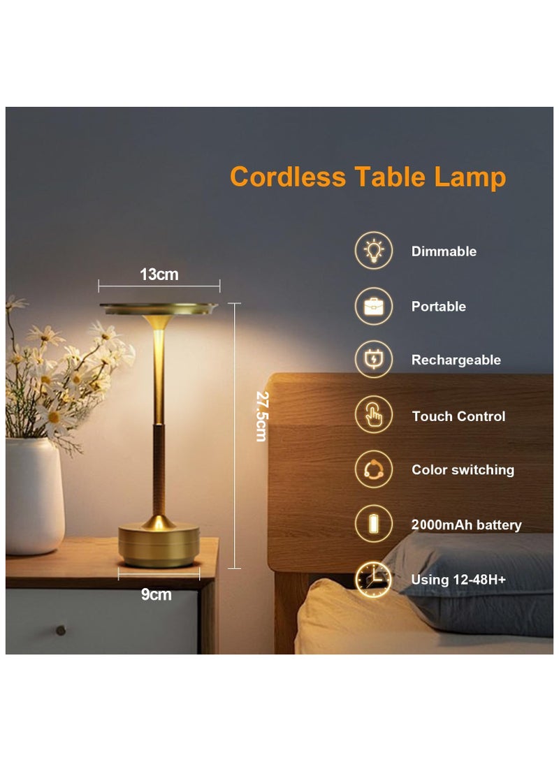 زيريفام مصباح طاولة لاسلكي، مصابيح مكتب LED محمولة، بطارية قابلة لإعادة الشحن USB 2000 مللي أمبير/ساعة، مصباح لمس بثلاثة ألوان مع خاصية التعتيم المستمر، مناسب لغرفة النوم وغرفة الطعام والمطعم، إضاءة ليلية - Image 2