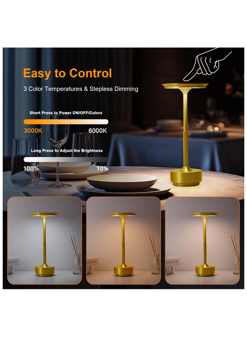 زيريفام مصباح طاولة لاسلكي، مصابيح مكتب LED محمولة، بطارية قابلة لإعادة الشحن USB 2000 مللي أمبير/ساعة، مصباح لمس بثلاثة ألوان مع خاصية التعتيم المستمر، مناسب لغرفة النوم وغرفة الطعام والمطعم، إضاءة ليلية - Image 3
