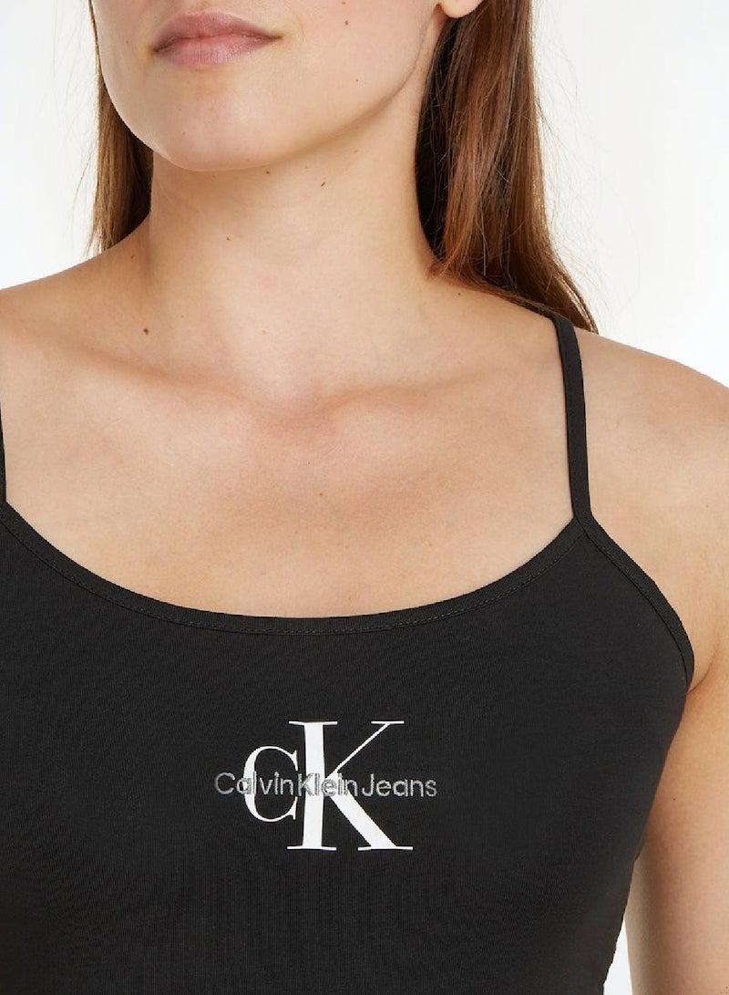 Calvin Klein Jeans Women's Slim Monogram Cami Dress -  cotton stretch jersey, Black - Image 4