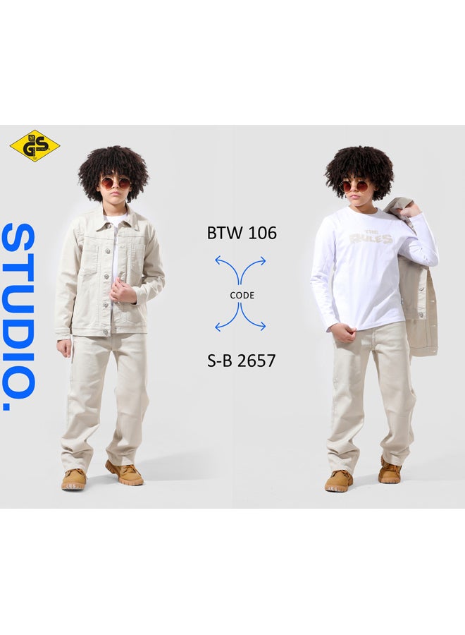 قميص جاباردين خريفي للأولاد مع تيشيرت قطني بأكمام طويلة