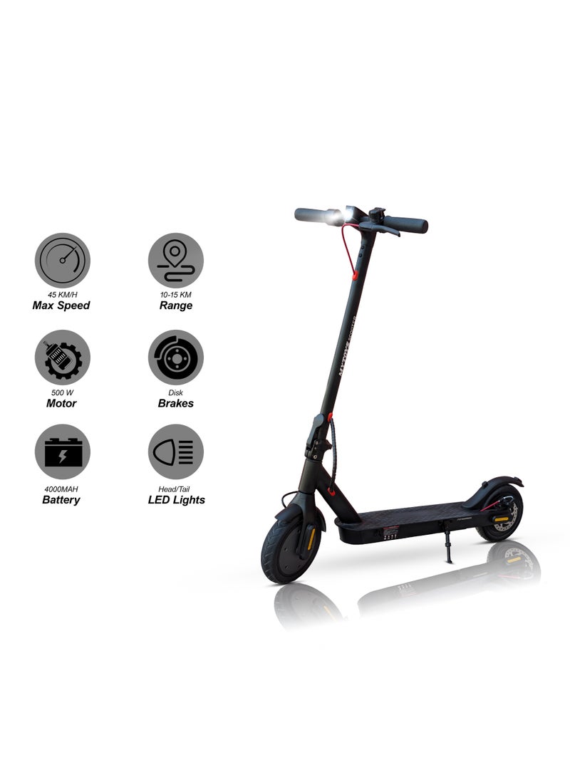 MYTOYS سكوتر كهربائي للبالغين Mytoys MT658، محرك 500 واط، سرعة تصل إلى 45 كم/س، مدى 10-15 كم، إطارات بدون أنابيب، فرامل قرصية، تحكم عبر تطبيق بلوتوث، مصباح أمامي وخلفي LED، سكوتر قابل للطي للتنقل - Image 1