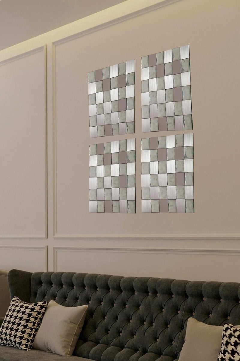 Arkit Arkit 12 X 12 3D Chex Tiles Mirror Glass Mosaic Tiles Sticker Peel Stick Back Splash Tiles Wall Sticker Panel Glass Stickers for Bathroom KitchenSelf Adhesive Tile Stickers  - Image 4