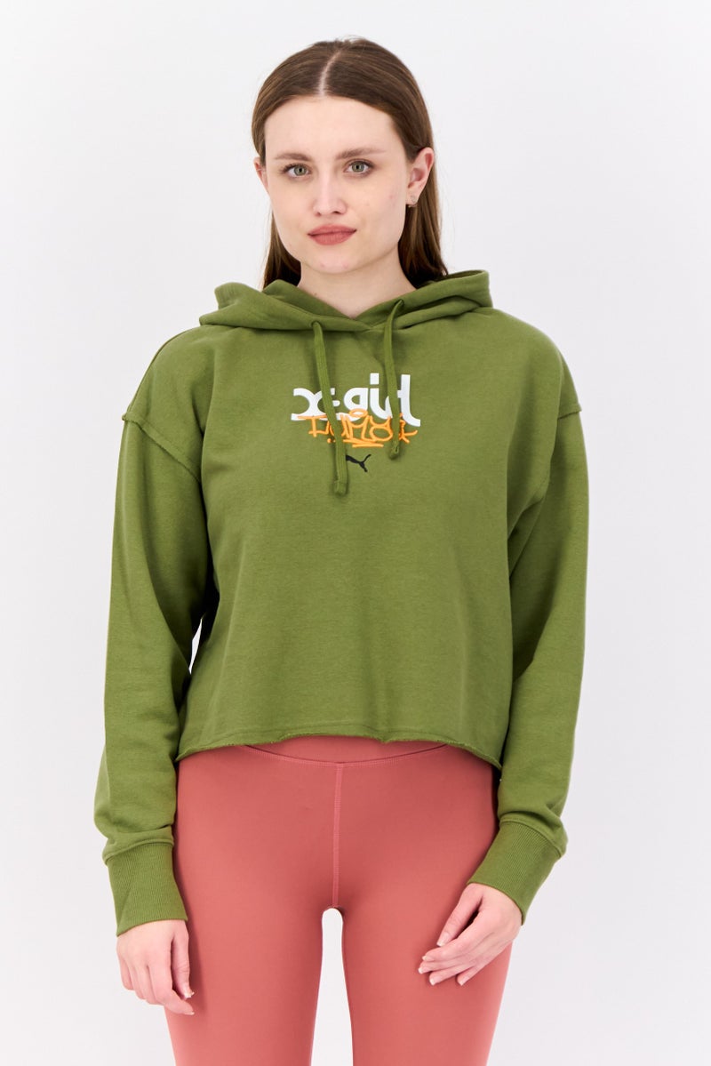 Puma x X-Girl Women Sportswear Fit Long Sleeves Training Hoodie, Olive - Image 1