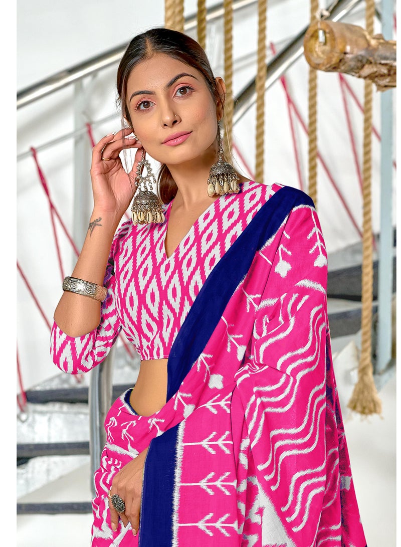 جــرابــمـــا نــتــرا   ساري إيكات قطني مولمول باللون الوردي الفاتح مع بلوزة غير مخيطة - Image 2