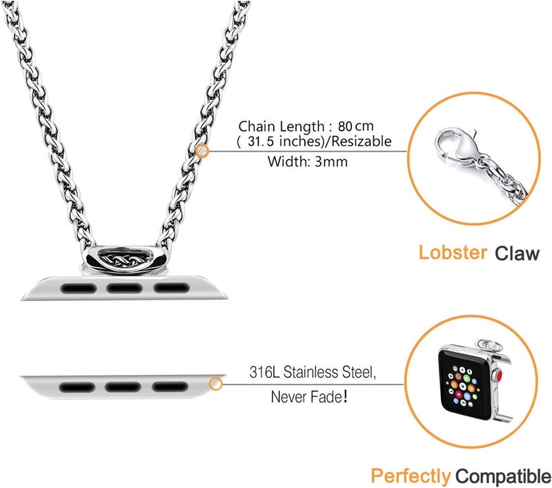 HiPai Necklace Adapter Pendant Compatible with Apple Watch, Infinity & Double Loop Connector Comes with 32inch Stainless Rollo Wheat Chain 3mm for iWatch Series 10/9/8/7/6/5/4/SE/Ultra 2/Ultra - Image 2