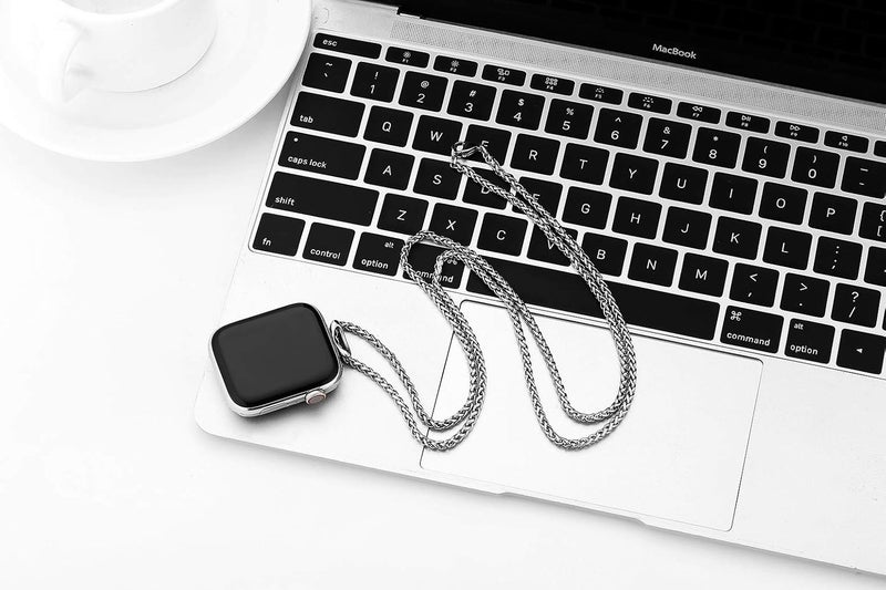 HiPai Necklace Adapter Pendant Compatible with Apple Watch, Infinity & Double Loop Connector Comes with 32inch Stainless Rollo Wheat Chain 3mm for iWatch Series 10/9/8/7/6/5/4/SE/Ultra 2/Ultra - Image 4